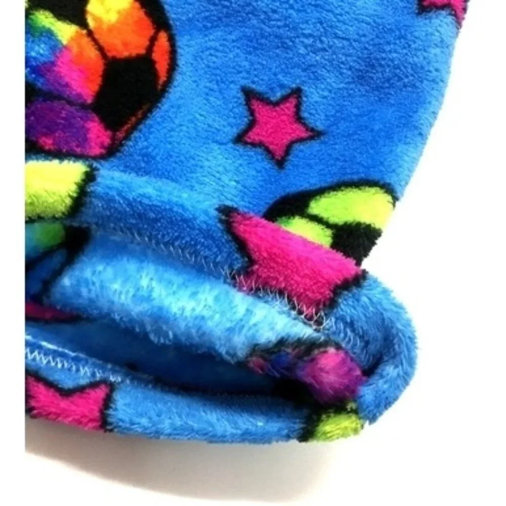 Girls' Plush Pajama Pants, Size Small, Colorful Soccer Balls Print